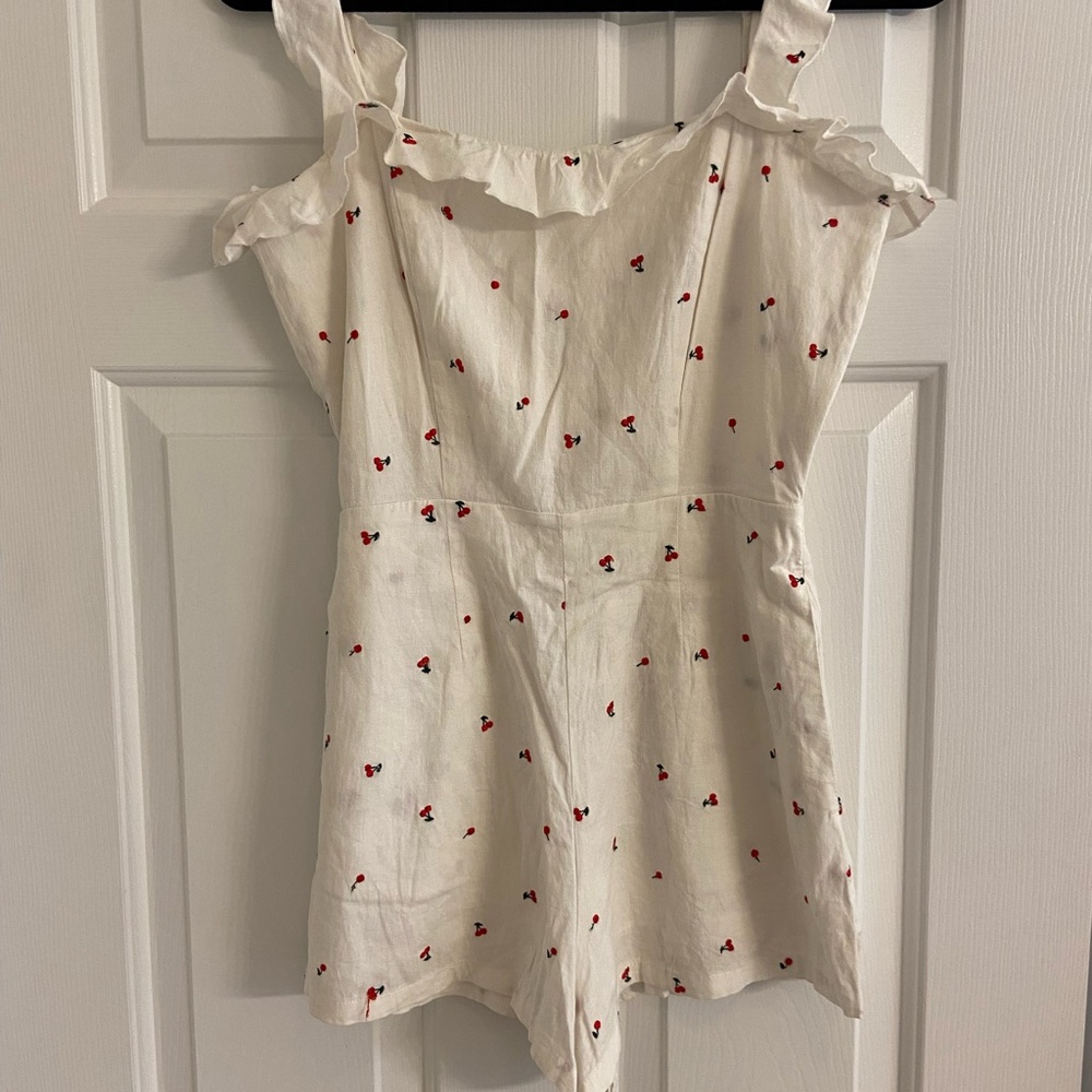Capulet White Romper with Red Cherry Details